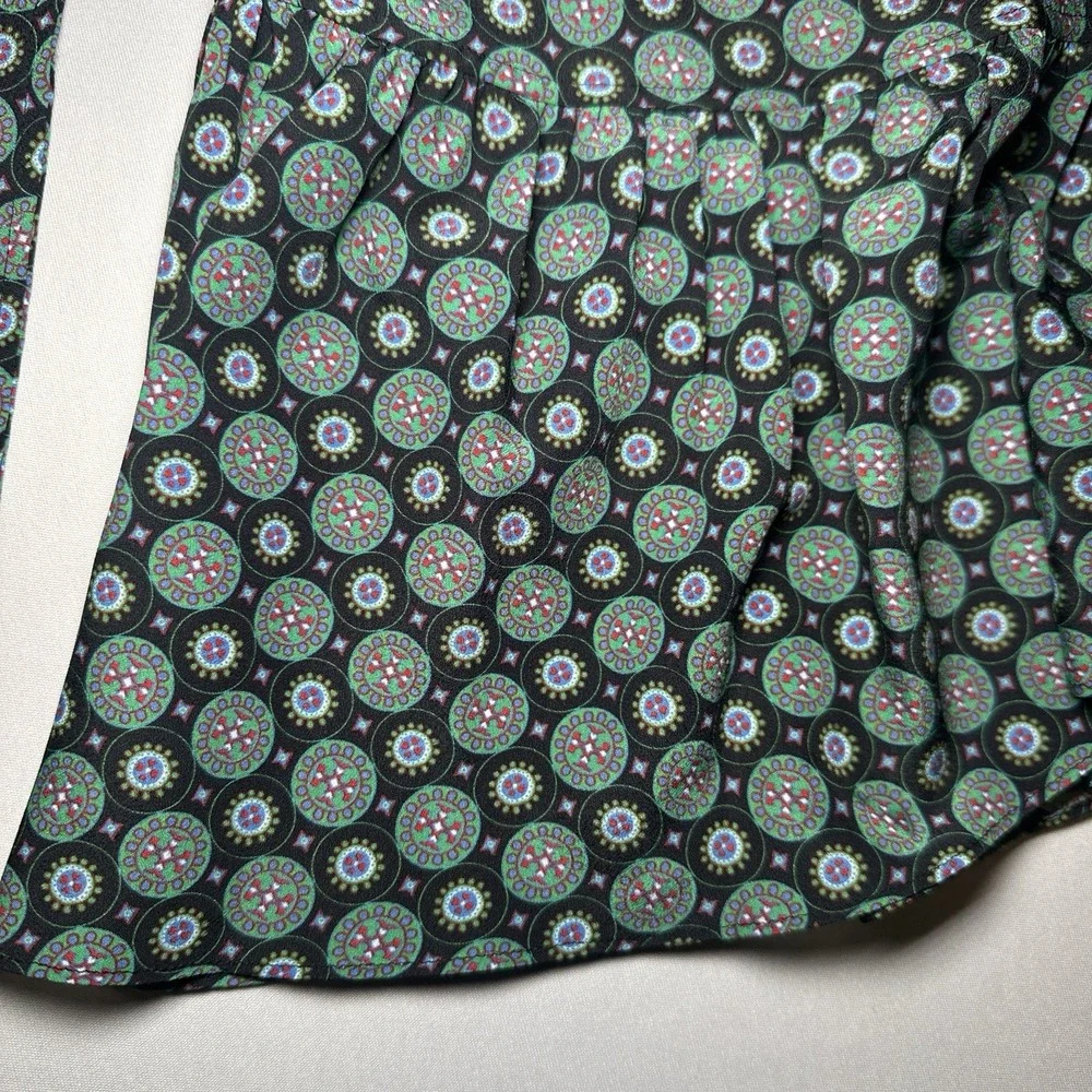 Tory Burch Dress Womens 2‎ Ruffle Green Batik Medallion Cottegecore Flowy Wrap